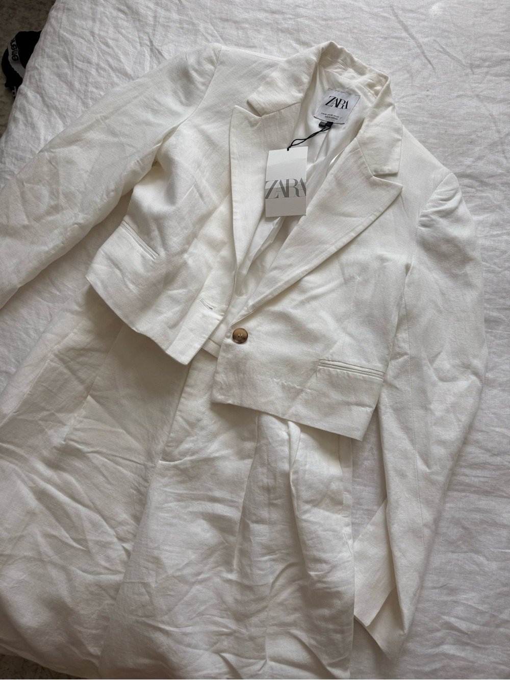 Zara White Cropped Linen Blazer set